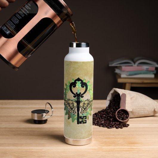 Steampunk Winged Key en Cog Wheel Waterfles (Koffie)