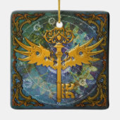 Steampunk Winged Key Keramisch Ornament (Achterkant)