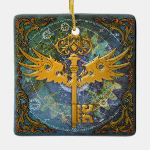 Steampunk Winged Key Keramisch Ornament