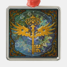 Steampunk Winged Key Metalen Ornament