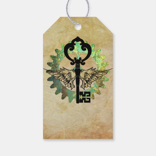 Steampunk Wingel Key & Cog Wheel Design Cadeaulabel (Achterkant)