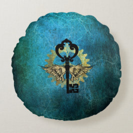 Steampunk Wingel Key & Cog Wheel Design Rond Kussen