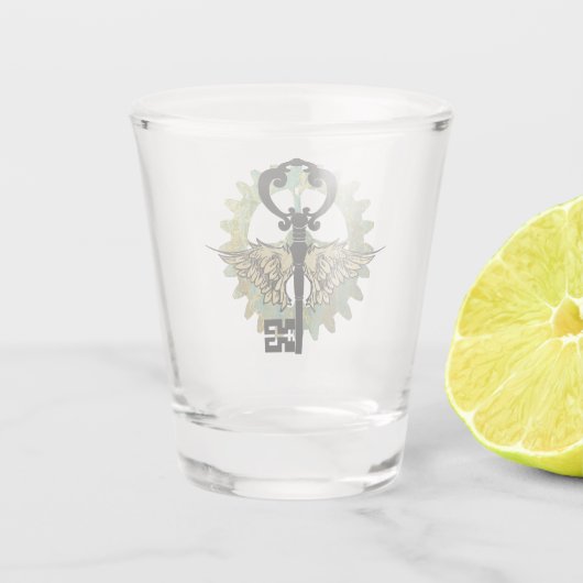 Steampunk Wingel Key & Cog Wheel Design Shot Glas (Achterkant)