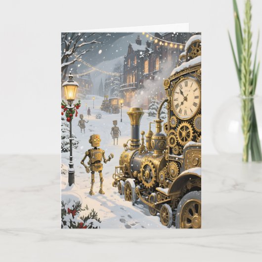 Steampunk Winter Expres Christmas Feestdagen Kaart (Voorkant)