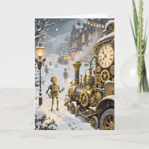 Steampunk Winter Expres Kerstmis Feestdagen Kaart