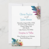 Steampunk, witte bloemen en veren bruiloft kaart (Achterkant)