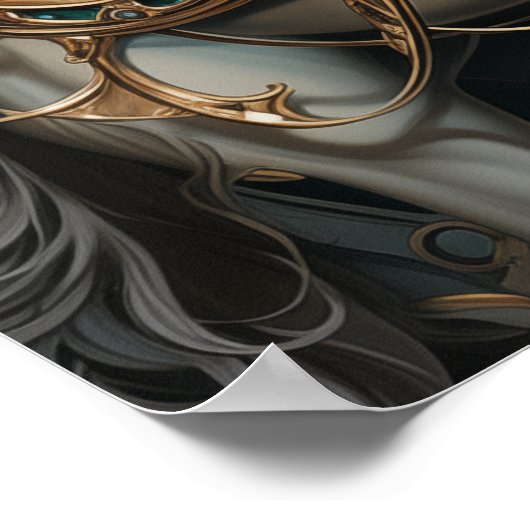 Steampunk Witte Hengst Gears Smaragd Pareltjes Poster (Hoek)