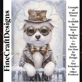 Steampunk Witte PuppY Hond In Sneeuw AJ2 Découpage Tissuepapier