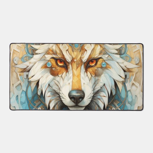 Steampunk Wolf Rood en wit Bureaumat (Voorkant)