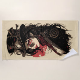 Steampunk Woman Portrait Vintage Gear Art Strandlaken