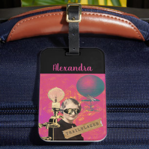 Steampunk Woman Trailblazer Pop Art Beach Bagagelabel