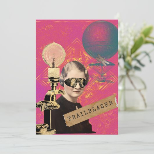 Steampunk Woman Trailblazer Pop Art Flat Kaart (Staand voorkant)