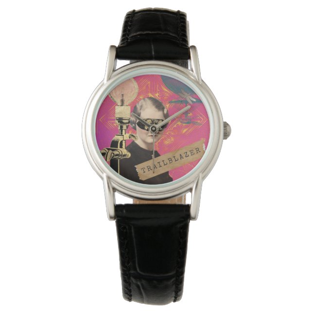 Steampunk Woman Trailblazer Pop Art Horloge (Voorkant)