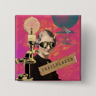 Steampunk Woman Trailblazer Pop Art Vierkante Button 5,1 Cm