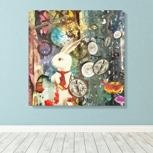 Steampunk Wonderland Wit Konijn Canvas Afdruk (Insitu (Houten vloer))