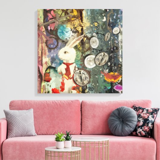 Steampunk Wonderland Wit Konijn Canvas Afdruk (Insitu (Woonkamer))