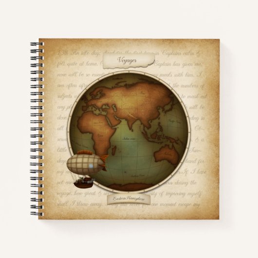 Steampunk World Hemispheres Map Aeronautical Atlas Notitieboek (Voorkant)