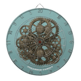 Steampunk Worn Gears Blue 19th Century Machine Dartbord