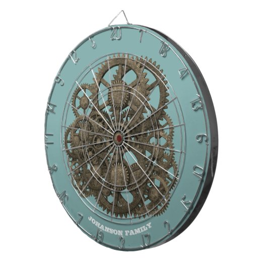 Steampunk Worn Gears Blue 19th Century Machine Dartbord (Voorkant Rechts)
