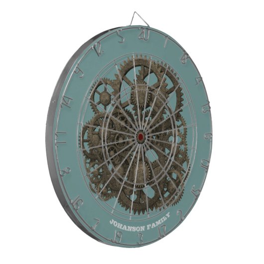 Steampunk Worn Gears Blue 19th Century Machine Dartbord (Voorkant Links)