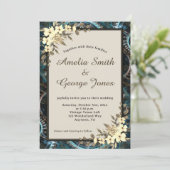 Steampunk Yellow Floral en beige Wedding Kaart (Staand voorkant)