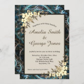 Steampunk Yellow Floral en beige Wedding Kaart (Voorkant / Achterkant)