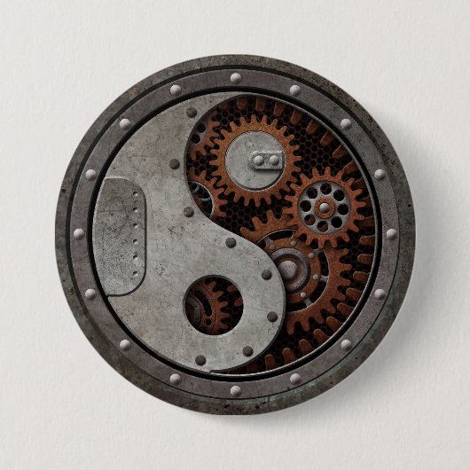 Steampunk Yin Yang Ronde Button 7,6 Cm (Voorkant)