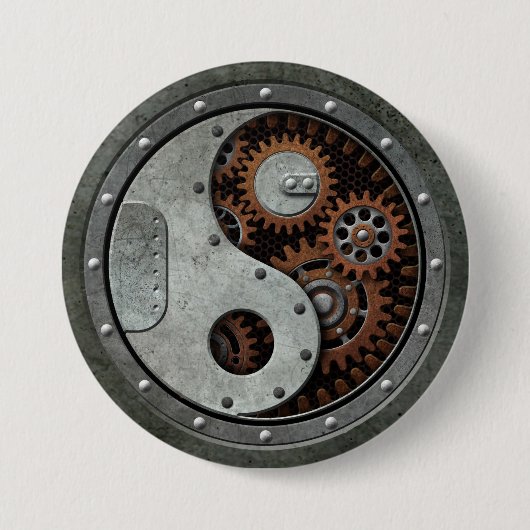 Steampunk Yin Yang Ronde Button 7,6 Cm (Voorkant)