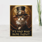 Steampunk Yorkie Dog Aangepaste Naam Groet 110 Opm Kaart (Voorkant)