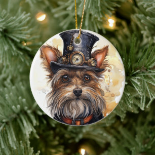 Steampunk Yorkshire Terrier Hond Keramisch Ornament