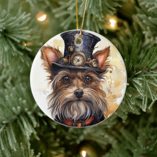 Steampunk Yorkshire Terrier Hond Keramisch Ornament (Boom)