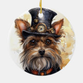 Steampunk Yorkshire Terrier Hond Keramisch Ornament (Achterkant)