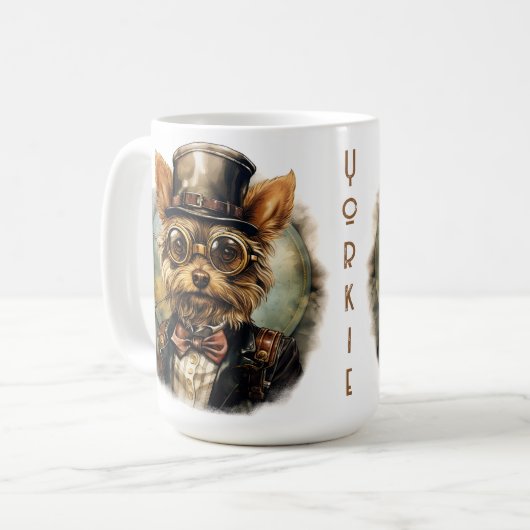 Steampunk Yorkshire Terrier Hond Koffiemok (Voorkant links)