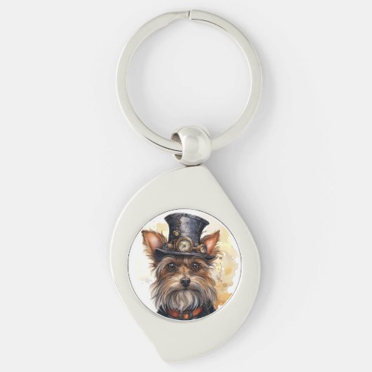 Steampunk Yorkshire Terrier Hond Sleutelhanger (Voorkant)