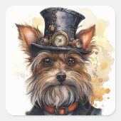 Steampunk Yorkshire Terrier Hond Vierkante Sticker (Voorkant)
