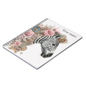Steampunk zebra met roze bloemen notitieboek (Linkerzijde)
