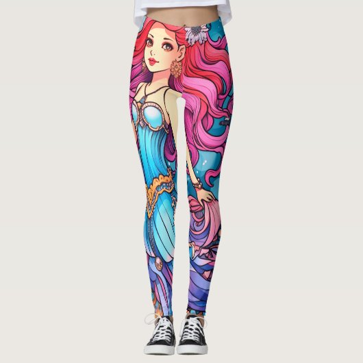 Steampunk Zeemeermin Prinses op Aangepaste Strakke Leggings (Voorkant)