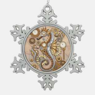 Steampunk Zeepaardje Vintage Surrealistisch  Tin Sneeuwvlok Ornament