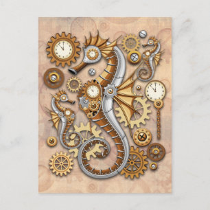 Steampunk Zeepaardje Vintage Surrealistische Kunst Briefkaart