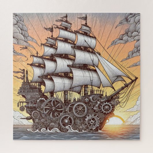 STEAMPUNK ZEILSCHIP SUNSET LEGPUZZEL (Verticaal)