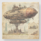  Steampunk Zeppelin (10) Stenen Onderzetter (Voorkant)