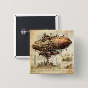 Steampunk Zeppelin (10) Vierkante Button 5,1 Cm