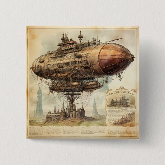 Steampunk Zeppelin (10) Vierkante Button 5,1 Cm (Voorkant)