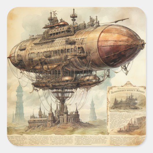  Steampunk Zeppelin (10) Vierkante Sticker (Voorkant)