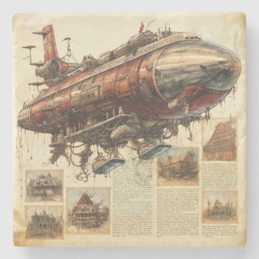 Steampunk Zeppelin (11) Stenen Onderzetter (Voorkant)