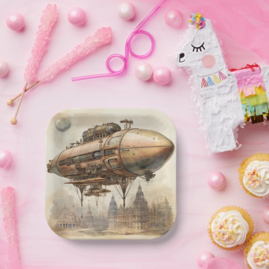 Steampunk Zeppelin (12) Papieren Bordje (Feest)