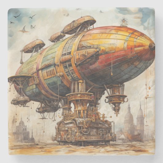  Steampunk Zeppelin (1) Stenen Onderzetter (Voorkant)