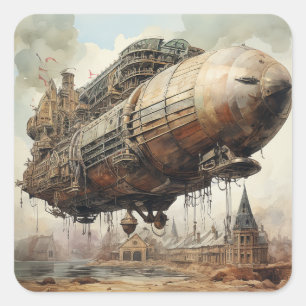  Steampunk Zeppelin (2) Vierkante Sticker