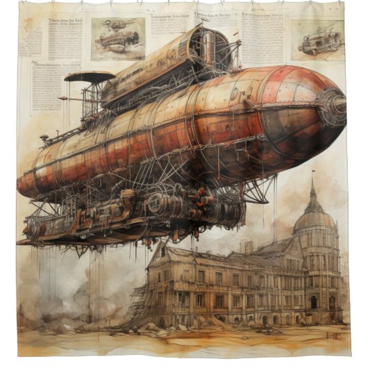  Steampunk Zeppelin (3) Douchegordijn (Voorkant)
