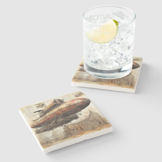 Steampunk Zeppelin (3) Stenen Onderzetter (Zijkant)